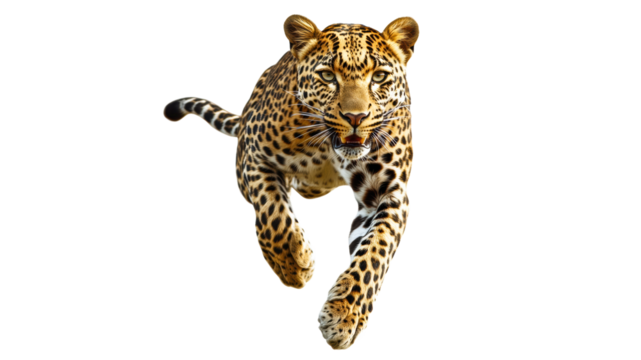 Leopard running swiftly across open terrain