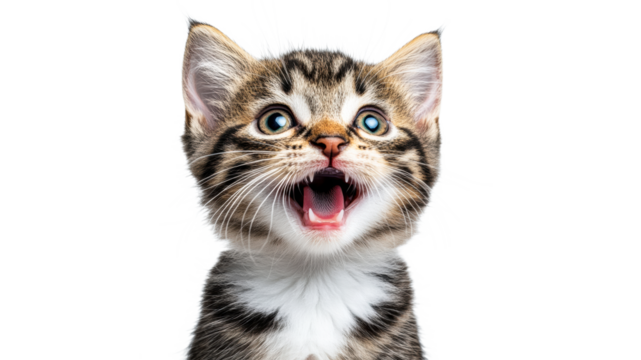 Excited happy kitten with blue eyes