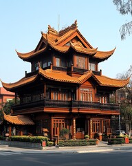Obraz premium Chinese wooden architecture building in city
