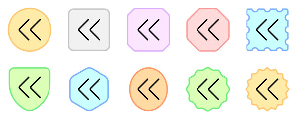 Vector double arrow chevron left icon. Black, white background. Perfect for app and web interfaces, infographics, presentations, marketing, etc.