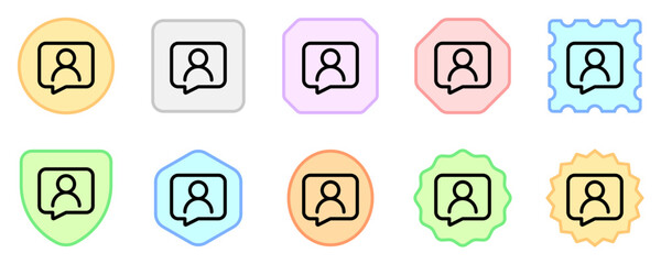 Vector share contact, bubble speech with person icon. Black, white background. Perfect for app and web interfaces, infographics, presentations, marketing, etc.