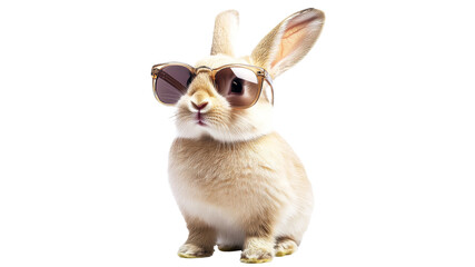 Rabbit wearing sunglasses poses for a fun moment