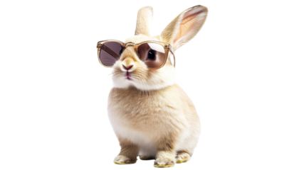 Rabbit wearing sunglasses poses for a fun moment