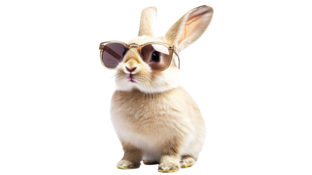 Rabbit wearing sunglasses poses for a fun moment