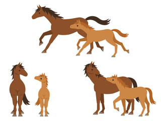 馬の親子のイラストセット