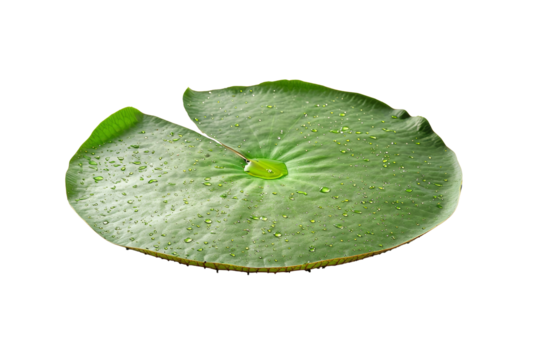 Fresh Green Lily Pad with Water Droplets Isolated on Black Background