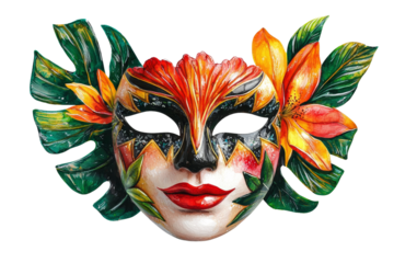 Colorful Floral Mask with Tropical Leaves and Bright Petals Design