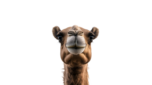 Curious camel gazes directly at the camera