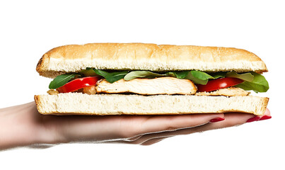 Hand holding a chicken panini sandwich