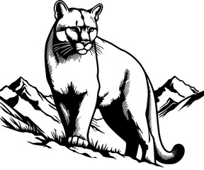 Vector Illustration of a Cougar on the Mountains