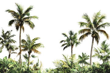 Fototapeta premium Lush Tropical Palm Trees Framing a Bright Blue Sky with Vibrant Green Foliage