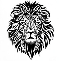 Tribal Design Black And White Lion Head
