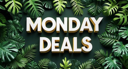Monday deals lettering on jungle leaves background
