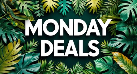 Monday deals lettering on jungle leaves background
