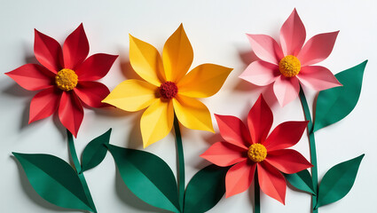 Modern Abstract Paper Flower Composition &ndash; An avant-garde arrangement of abstract paper flowers with geometric shapes and bold colors, representing innovative eco-friendly design.
