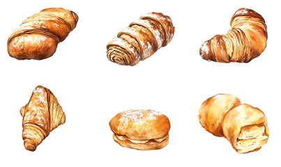 Assorted pastries, digital illustration, close-up view, delicious baked goods