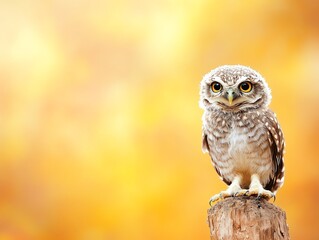 A charming owl perched on a stump, surrounded by warm autumn colors, showcasing nature's beauty and wildlife.