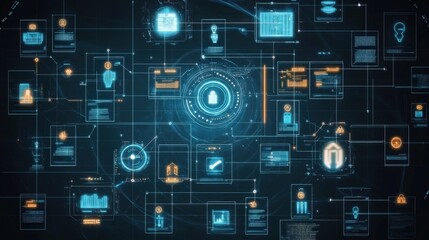 Obraz premium Interconnected digital nodes visualizing a sophisticated cybersecurity system, protecting sensitive data and ensuring secure network connections in a futuristic environment