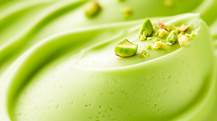 Dessert al pistacchio cremoso con frutta secca tritata e tocco verde vivace