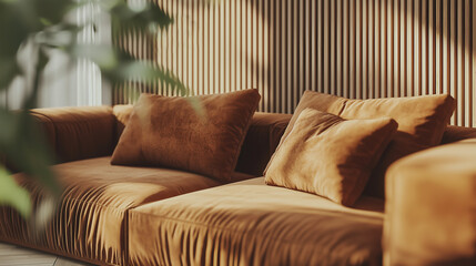 Cozy Modern Living Room with Plush Brown Sofa and Stylish Decor