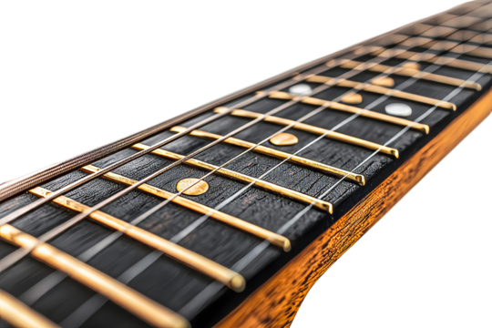 Guitar neck and frets in natural light