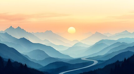 Fototapeta premium Serene sunrise over majestic mountains scenic landscape artwork peaceful environment wide view nature's beauty