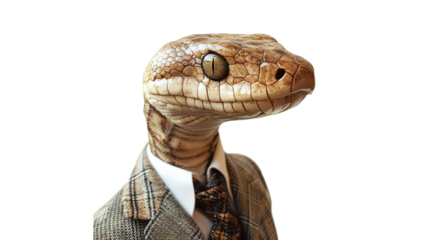 Lizard dressed in suit with patterned tie