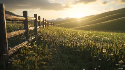 Obraz premium Sunset over rolling hills nature landscape tranquil environment rural setting serene viewpoint