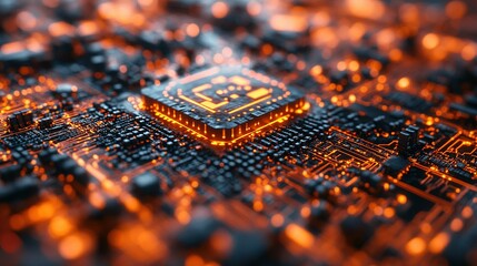 Illuminated computer chip showcasing advanced technology and technological advancement