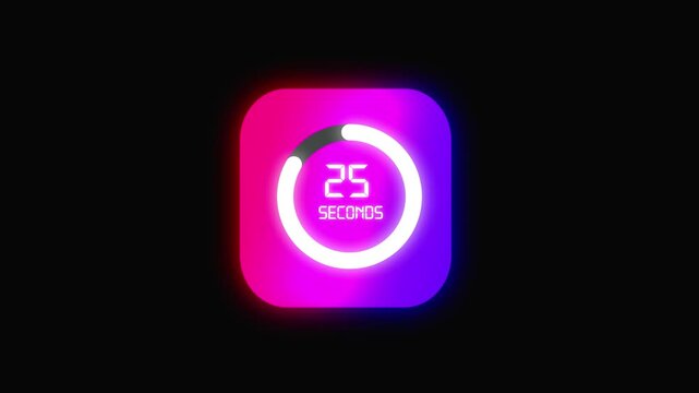 Gradient Loading bar progress on round animation, Neon glowing loading circle ring 30-0 on black background.