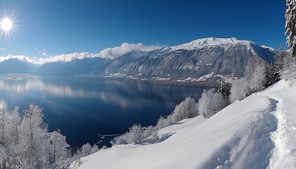 Obraz premium Snowy Alpine Lake Panoramic View