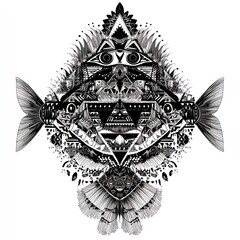 Fototapeta premium Abstract Black and White Fish Mandala Design