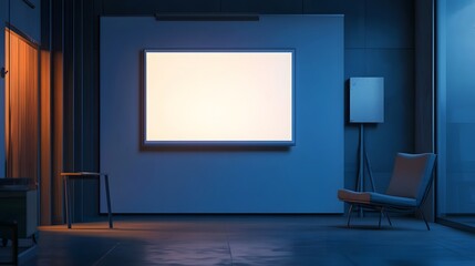 Modern meeting room setup corporate office visual presentation contemporary design wide angle professional environment