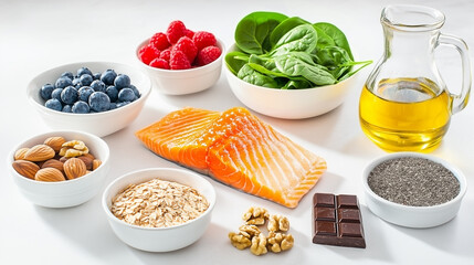 Brain-Boosting Foods. Salmon, Berries Veggies for Focus