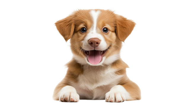 Cute puppy with a joyful expression indoors