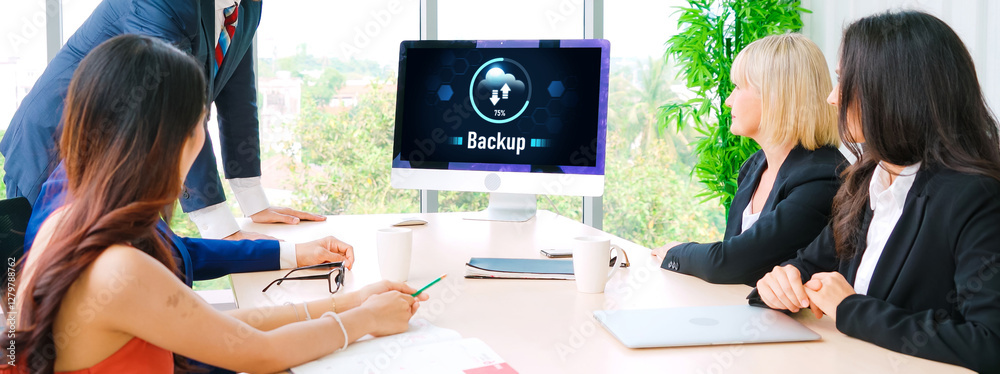 Poster backup storage data internet technology business concept. database storage cloud technology file dat