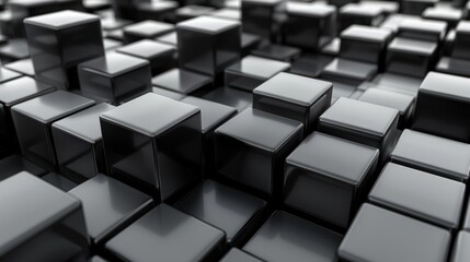 Abstract cityscape of black cubes,  3D rendering
