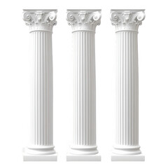 Three Classical White Columns with Decorative Capitals and Fluting