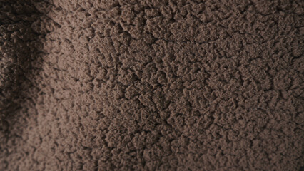 Close-up of a textured, dusty taupe fleece fabric.