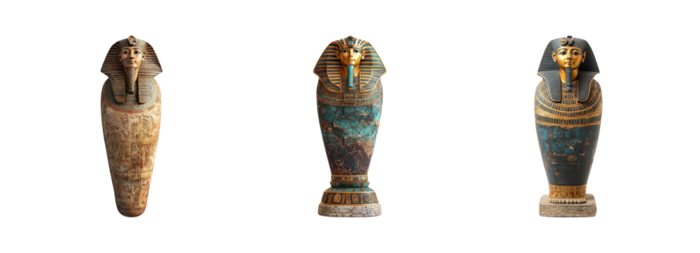 Ancient Egyptian Sarcophagi with Artwork and Hieroglyphs