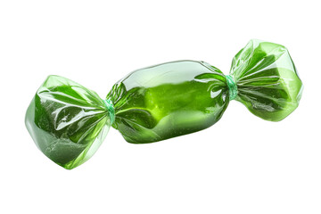 Bright green candy wrapped in clear plastic