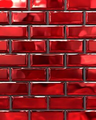 Obraz premium Image of High-Gloss Red Rectangular Tiles in Brick Pattern