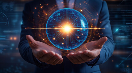 Global Network in Hands Connecting the World with Technology