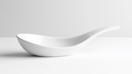 Photorealistic image of a white ceramic spoon rest with a minimalist design, isolated on a white background
