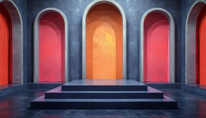 Fototapeta premium The orange and red room with a stage inside architecture structure