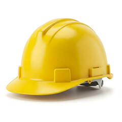 Yellow hard hat, short brim, vented design, essential safety equipment for construction, protective headgear