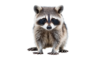 Cute raccoon standing on white background