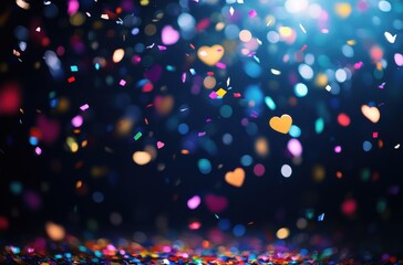 Naklejka premium Colorful Confetti with Heart Shapes Falling in a Sparkling Atmosphere for Celebrations and Festive Occasions