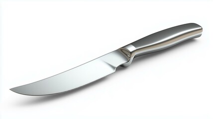 Obraz premium Ultra-realistic image of a stainless steel butter knife with a polished blade, isolated on a white background 