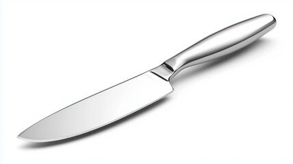 Fototapeta premium Ultra-realistic image of a stainless steel butter knife with a polished blade, isolated on a white background 